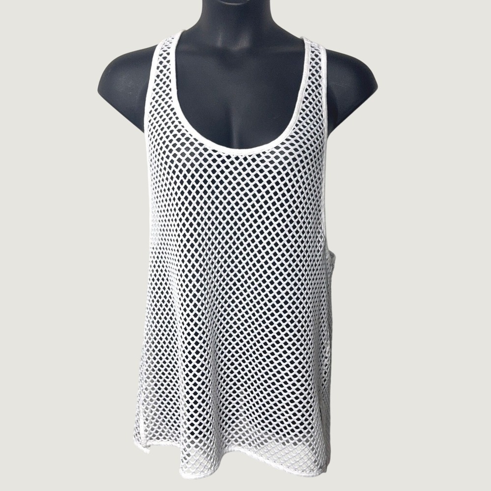Victorias Secret Womens Large White Fishnet Open Knit Racerback Tank Top Beach